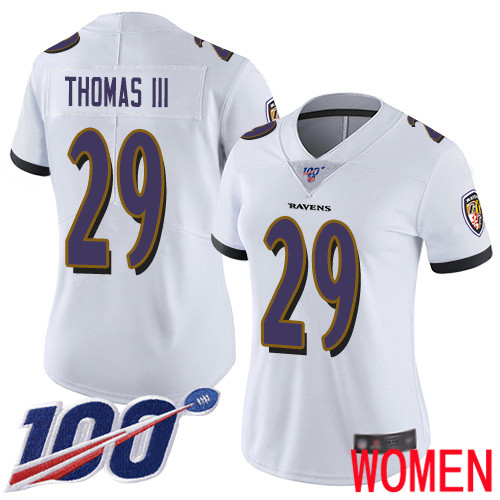 Baltimore Ravens Limited White Women Earl Thomas III Road Jersey NFL Football #29 100th Season Vapor Untouchable